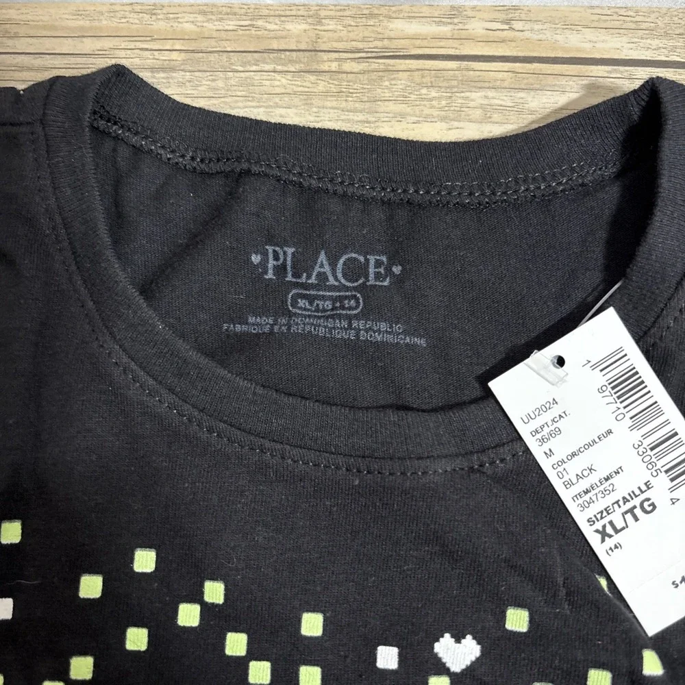 5/$20! The Children's Place Girls Black‎ XL (14/16) Kitty Level Up Gamer Shirt